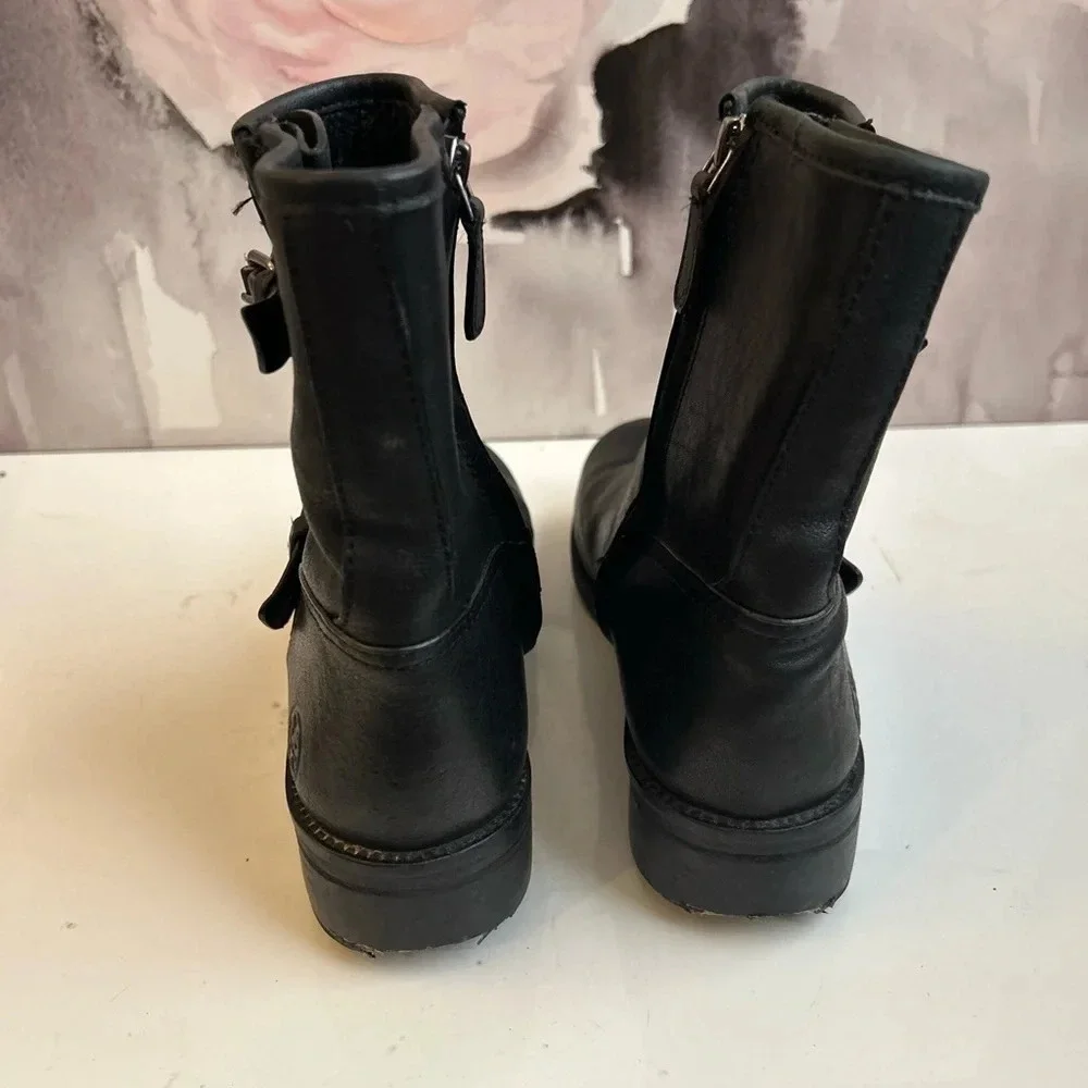 ! Tory Burch black  Leather combat Boots sz 6.5
